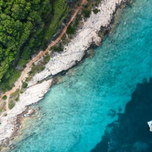 Aerial view of a boat on the water